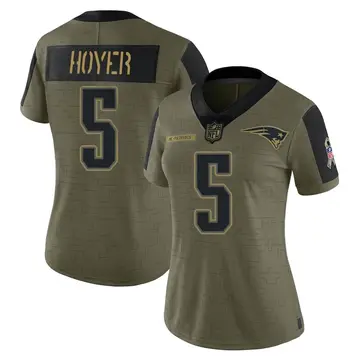 Nike Brian Hoyer Women's Limited New England Patriots Olive 2021 Salute To Service Jersey