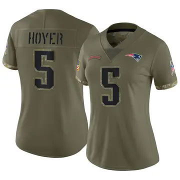 Nike Brian Hoyer Women's Limited New England Patriots Olive 2022 Salute To Service Jersey