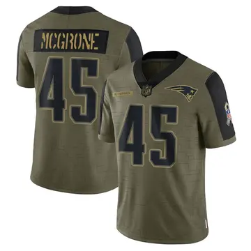 Nike Cameron McGrone Men's Limited New England Patriots Olive 2021 Salute To Service Jersey