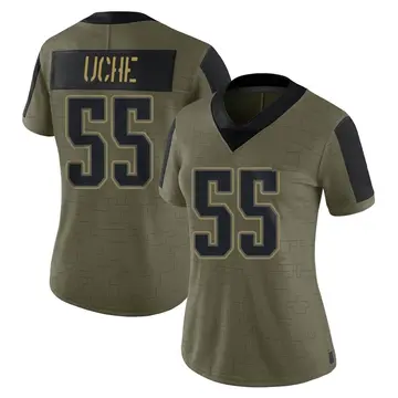 Nike Josh Uche Women's Limited New England Patriots Olive 2021 Salute To Service Jersey