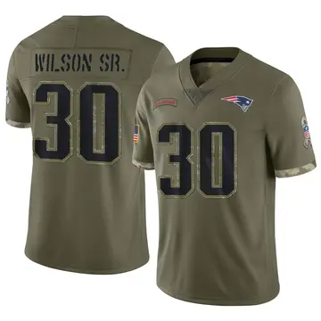 Nike Mack Wilson Sr. Men's Limited New England Patriots Olive 2022 Salute To Service Jersey