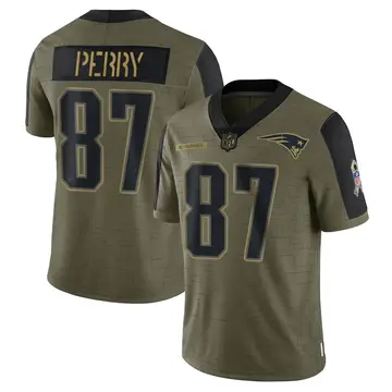 Nike Malcolm Perry Men's Limited New England Patriots Olive 2021 Salute To Service Jersey