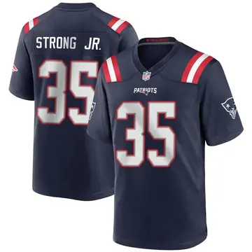 Nike Pierre Strong Jr. Men's Game New England Patriots Navy Blue Team Color Jersey