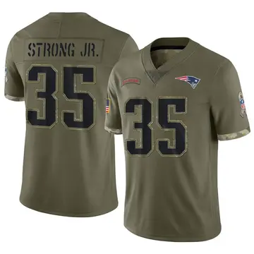 Nike Pierre Strong Jr. Men's Limited New England Patriots Olive 2022 Salute To Service Jersey