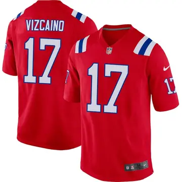 Nike Tristan Vizcaino Men's Game New England Patriots Red Alternate Jersey