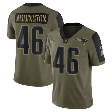 Nike Tucker Addington Youth Limited New England Patriots Olive 2021 Salute To Service Jersey